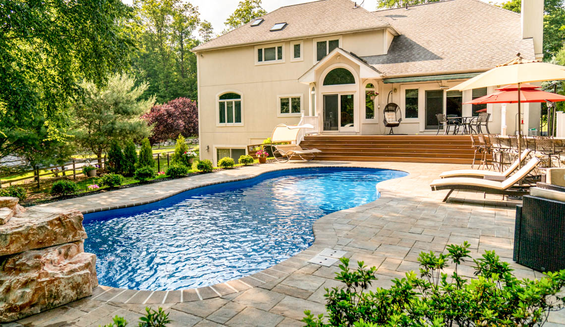 Leisure Pools Mediterranean large fiberglass freeform swimming pool