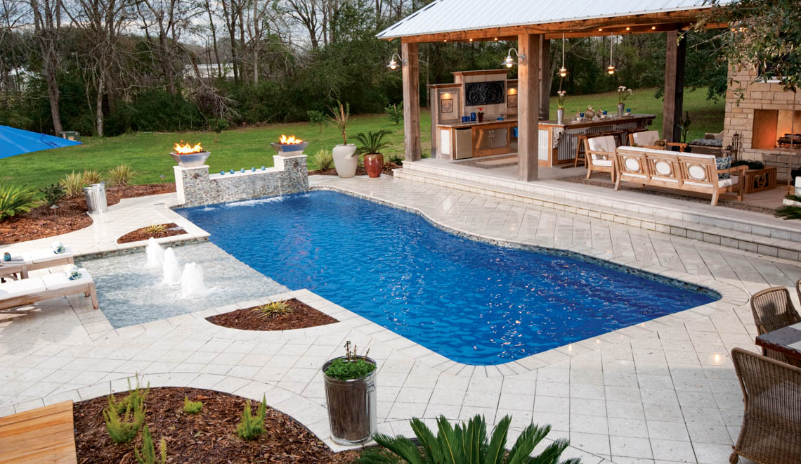 Leisure Pools Moroccan in-ground swimming pool with wrap-around perimeter swimout