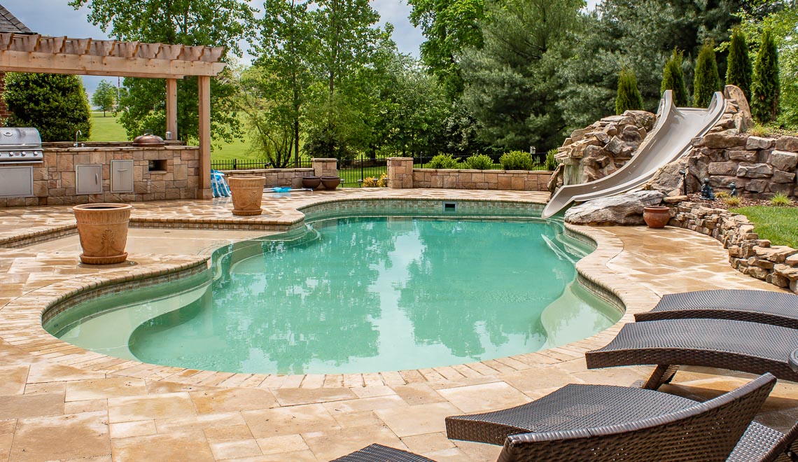 Leisure Pools Caribbean freeform fiberglass swimming pool
