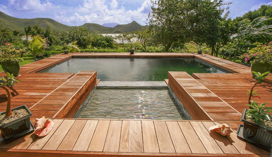 Leisure Pools Elegance fiberglass swimming pool with spa nook and bench seat