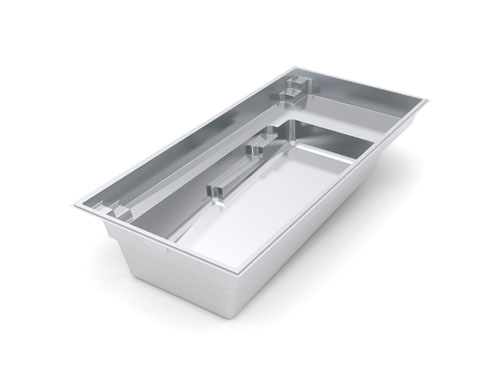 The Reflection 28 fiberglass swimming pool model with splash pad
