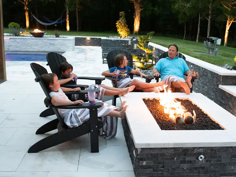 Fire pit near pool area