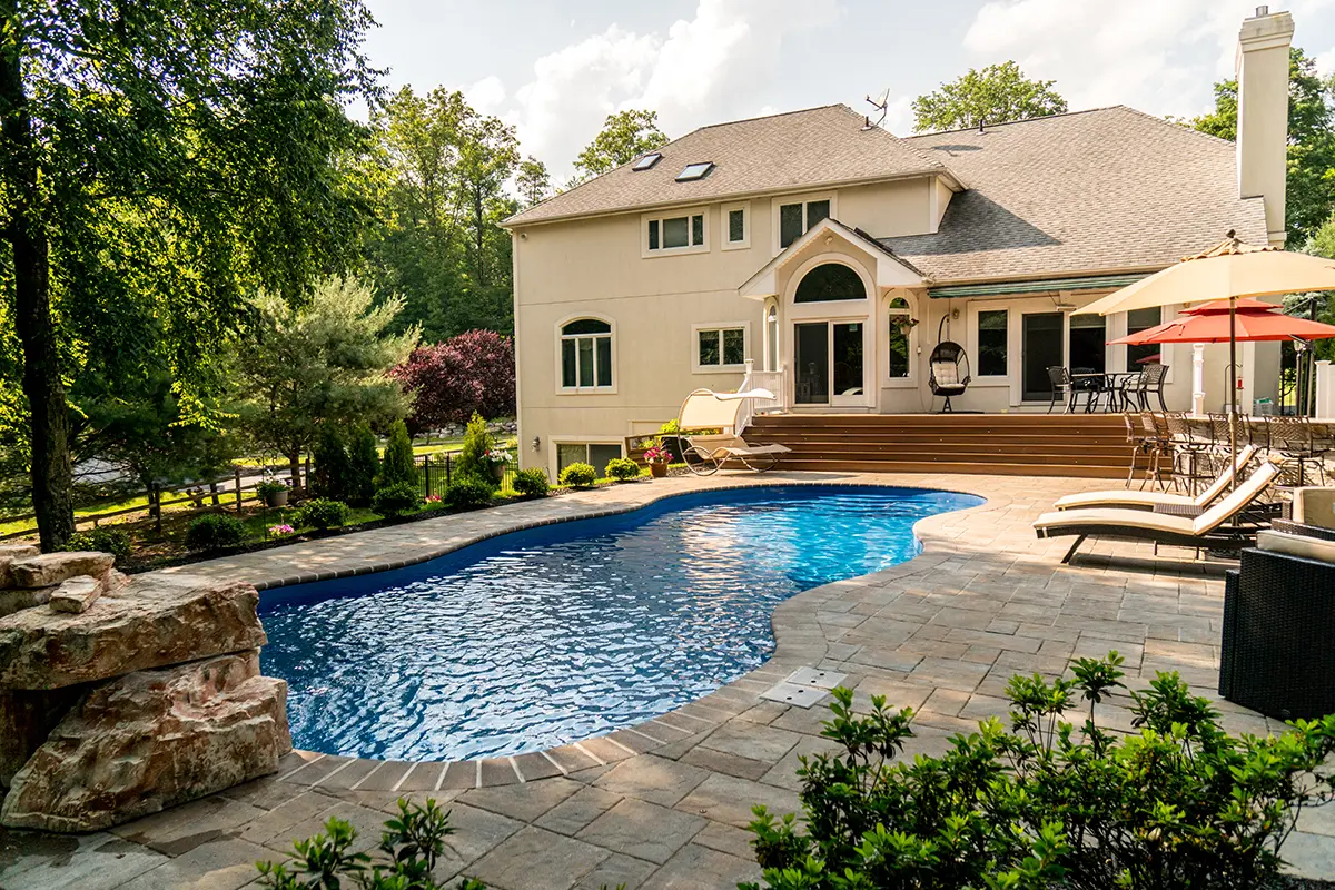Leisure Pools Mediterranean fiberglass inground swimming pool