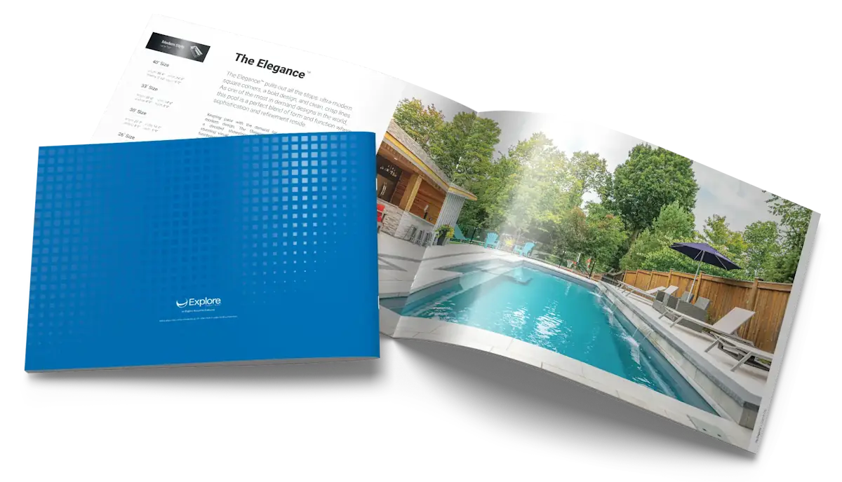 Leisure Pools 2025 brochure showcasing premium fiberglass pools models and design options.